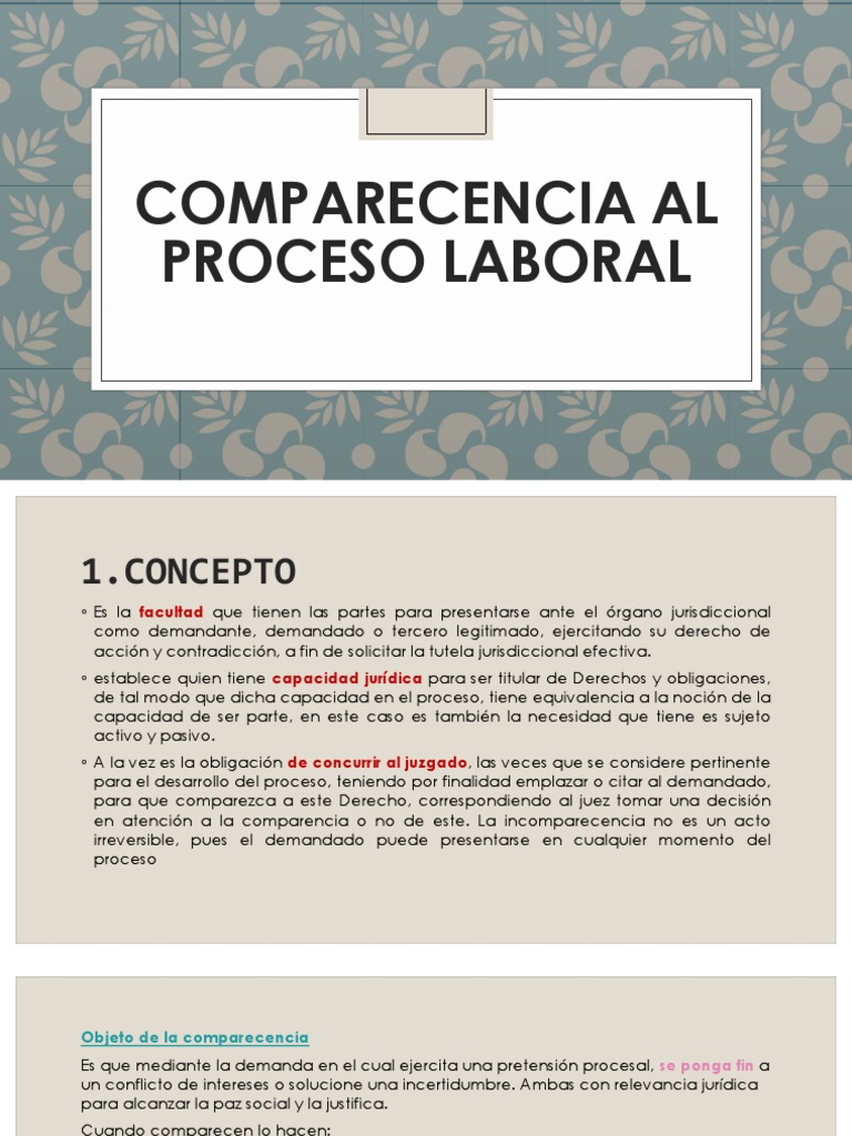 Concepto de Comparecencia en Derecho | PDF | Ley procesal | Demanda ...