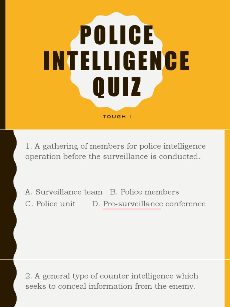 Police Intelligence Quiz: Key Concepts | PDF | Espionage | Military ...