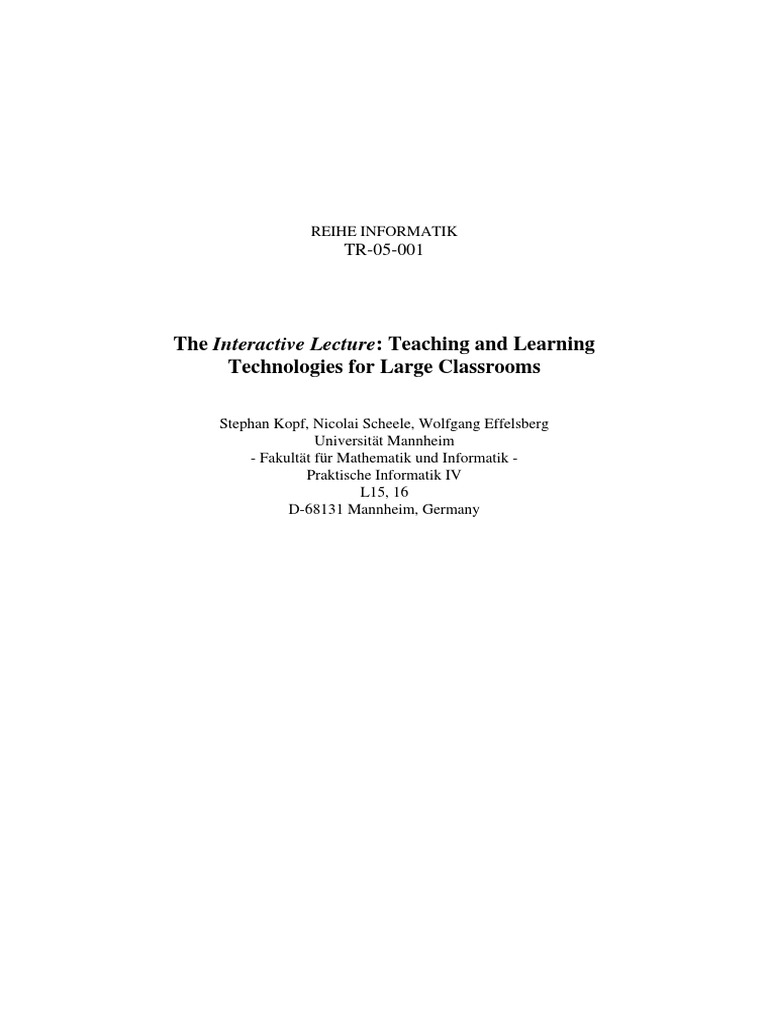 Interactive Lectures in Large Classrooms | PDF | Lecture | Simulation