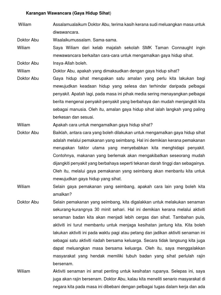Karangan Wawancara Gaya Hidup Sihat