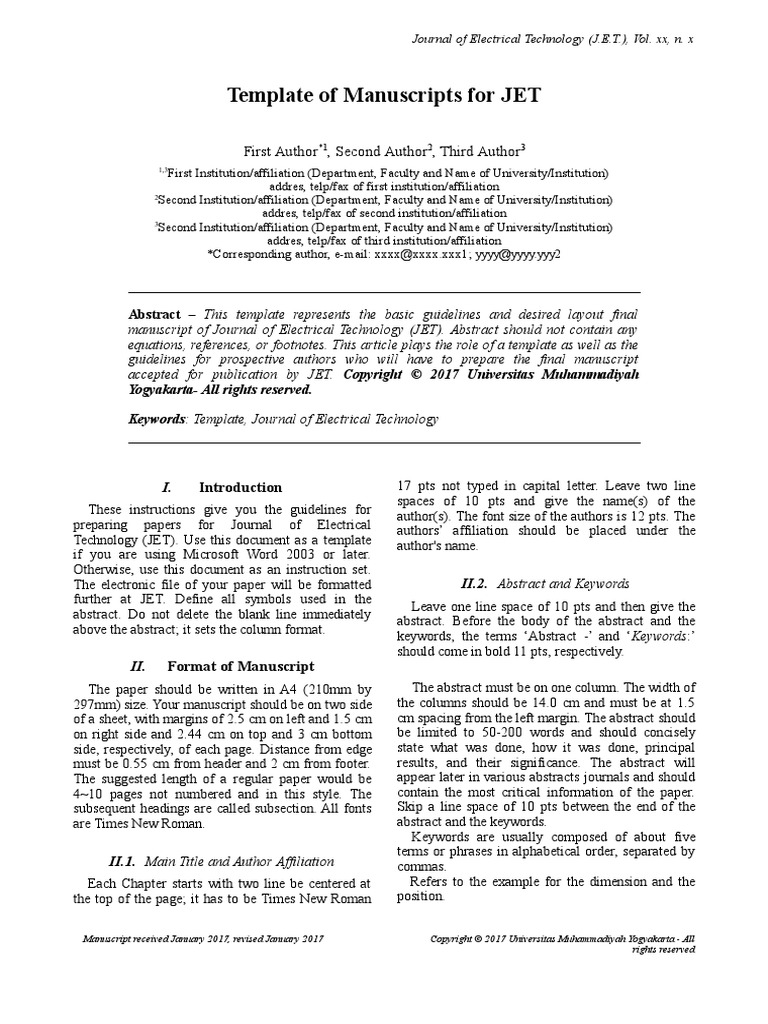 Template of JET | PDF | Reserved Word | Times New Roman