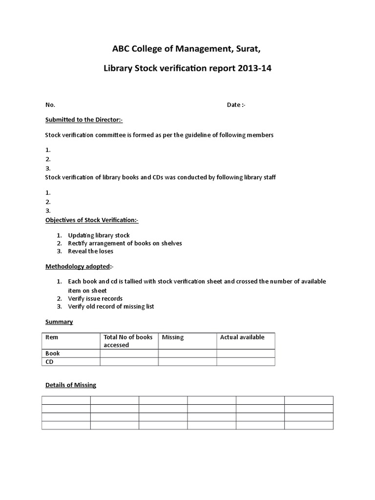 Library Stock Verification Report 2013-14 | PDF