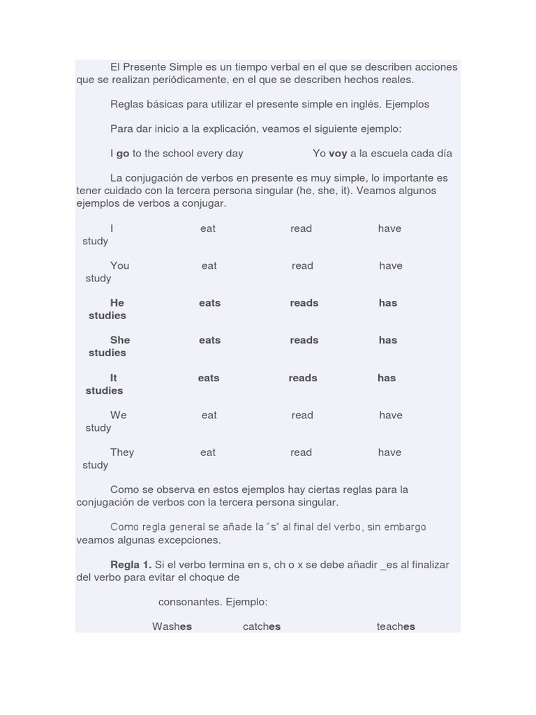 Reglas del Presente Simple en Inglés | PDF | Verbo | Asunto (gramática)