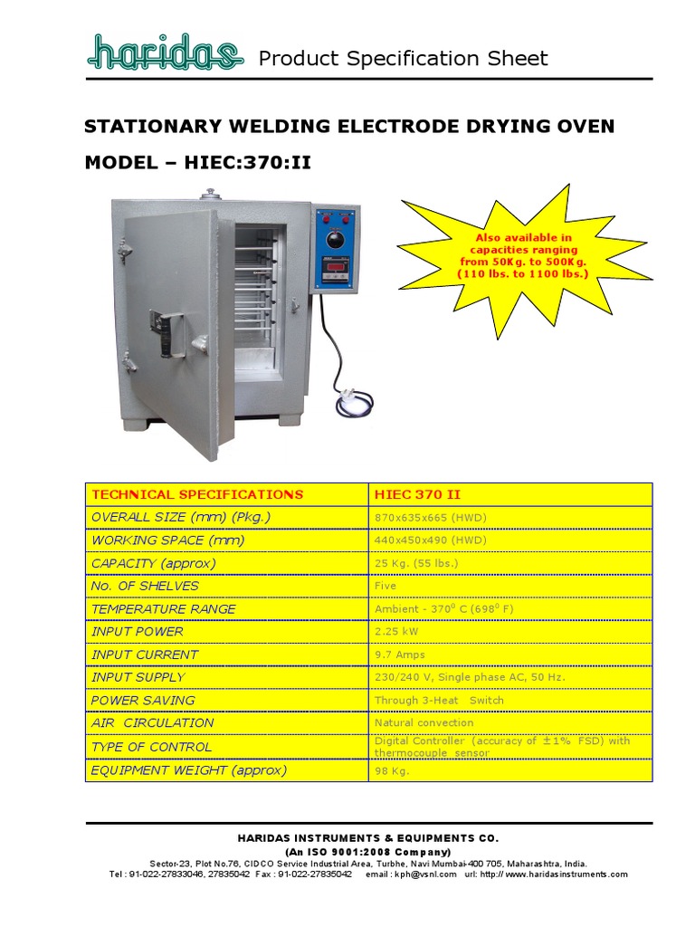 Drying Small Batches of Welding Electrodes Efficiently Specifications