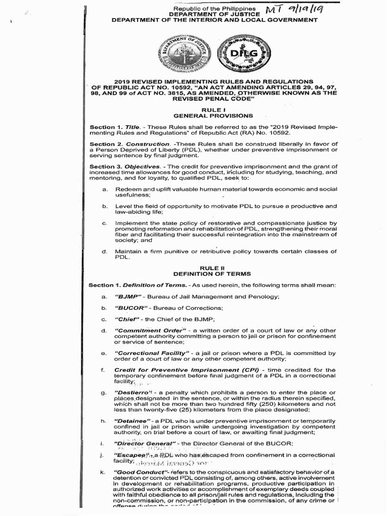 2019 revised irr of ra 10592 pdf prison sentence law 