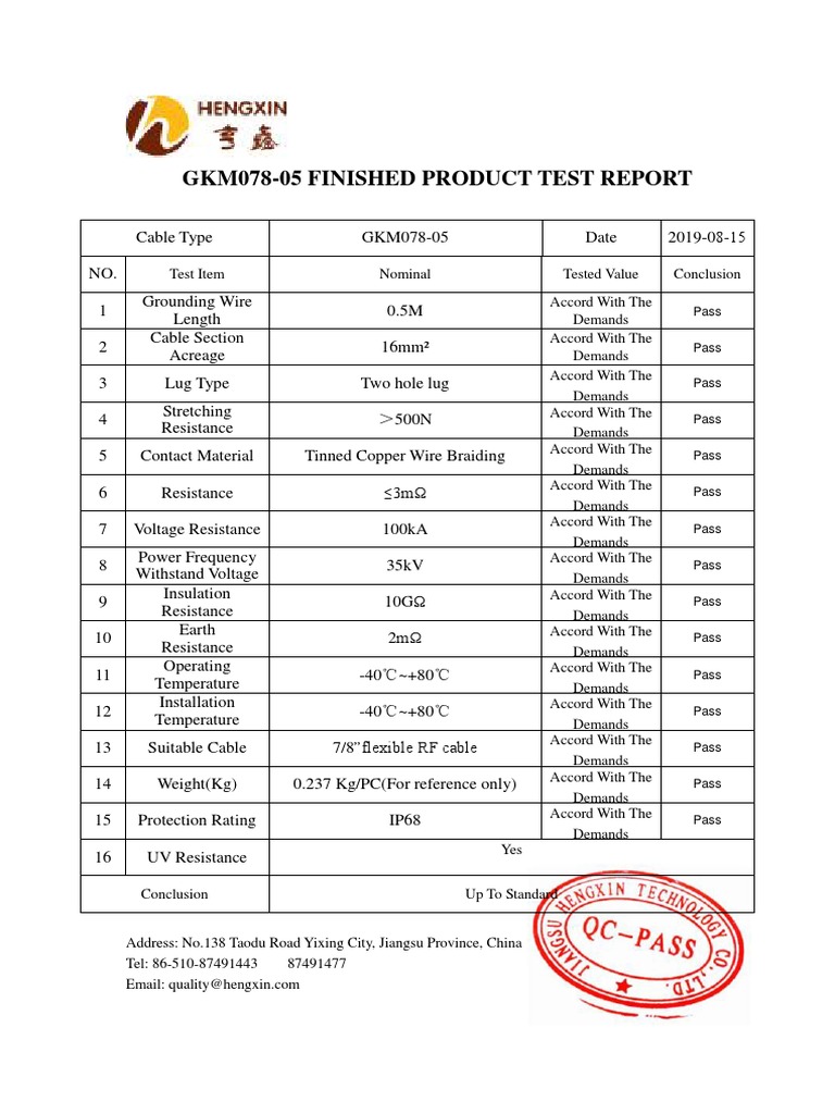 GKM078-05 Cable Test Report Summary | PDF | Wire | Electrical ...
