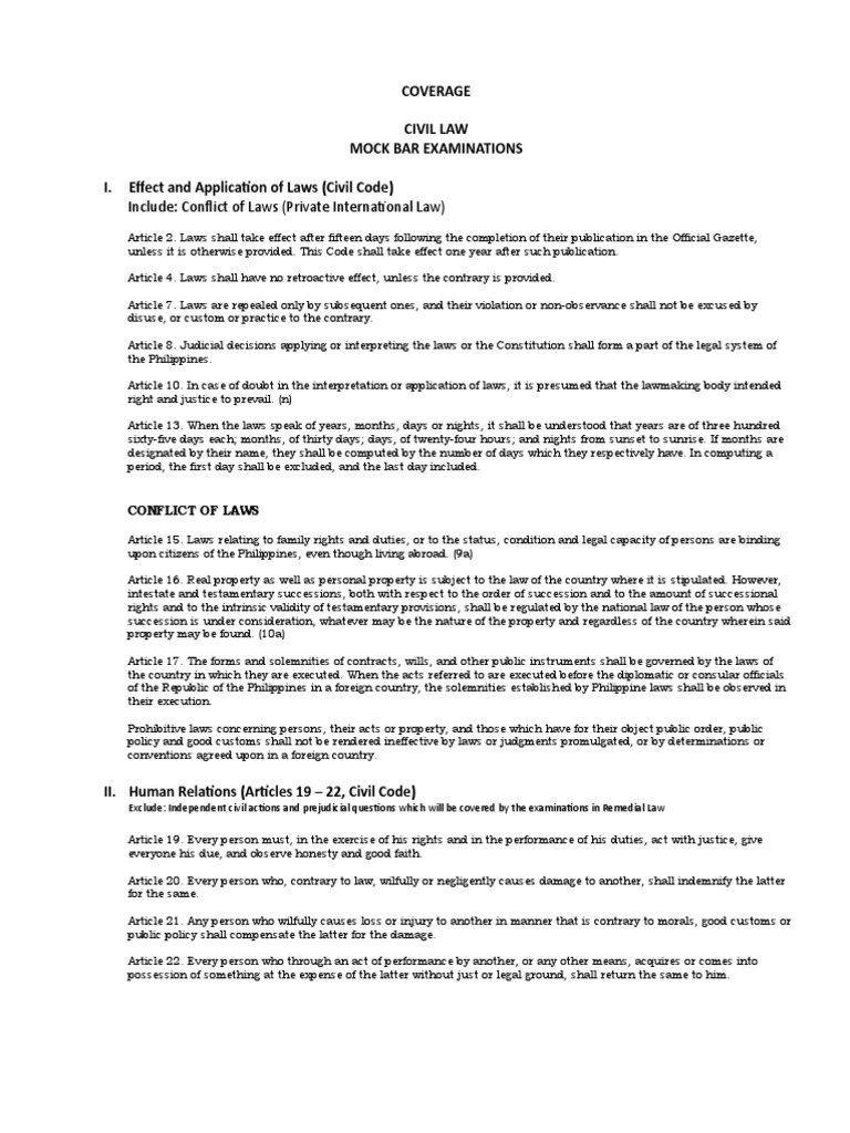 Mock Bar Coverage Notes | PDF | Annulment | Marriage