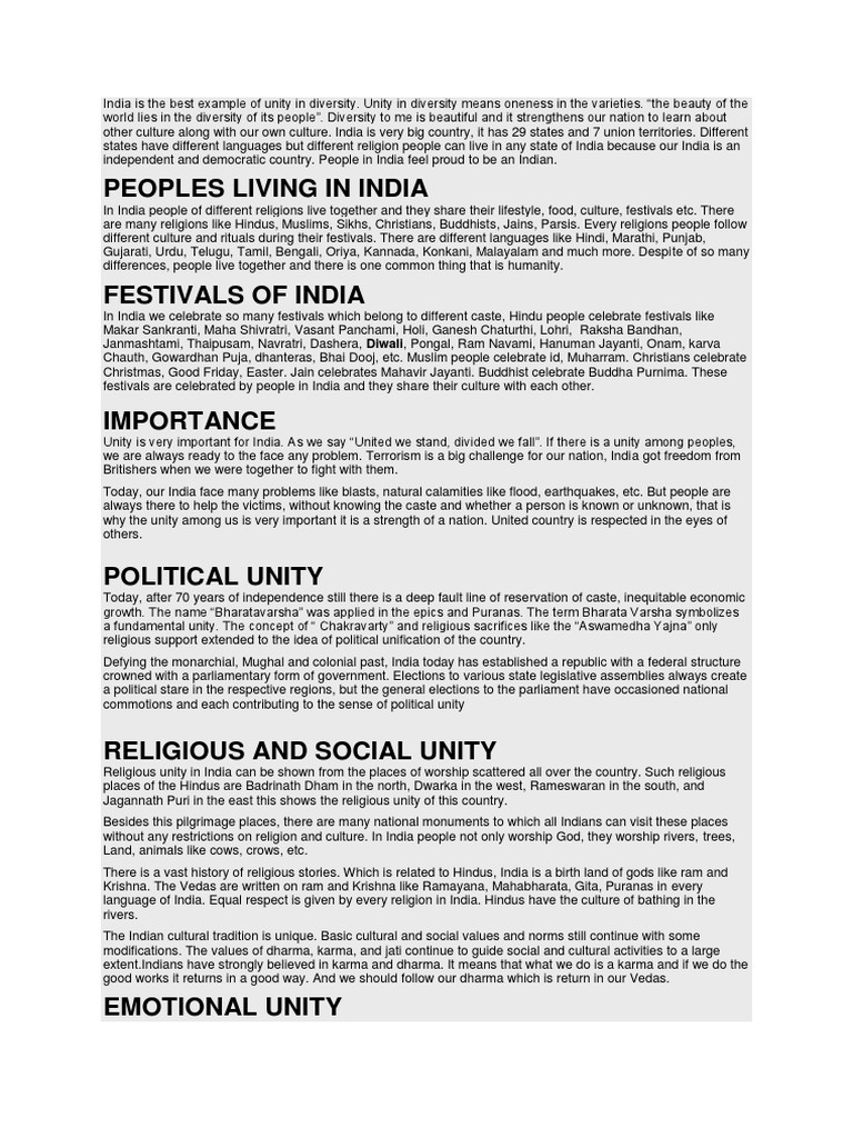Unity in Diversity: India's Strength | PDF | South Asia | Indian Religions