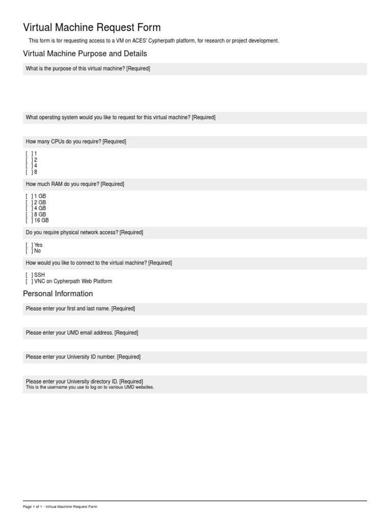 Virtual Machine Request Form | PDF