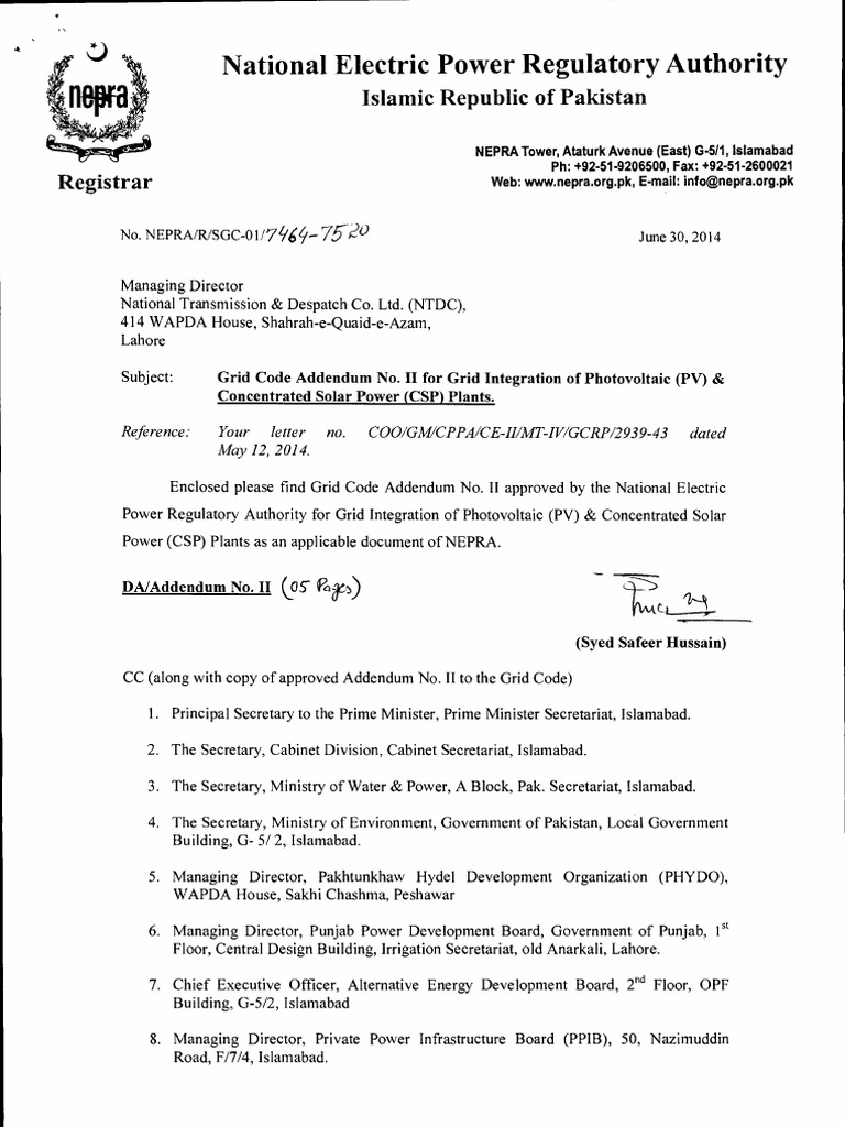 NEPRA Grid Code Addendum for PV/CSP | PDF | Solar Power | Photovoltaics