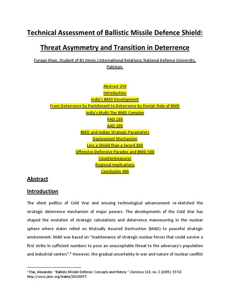 Technical Assessment of Ballistic Missile Defence Shield: Threat ...