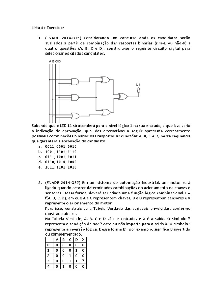 Lista De Exercícios Eletrônica Digital Pdf Eletrônicos Digitais
