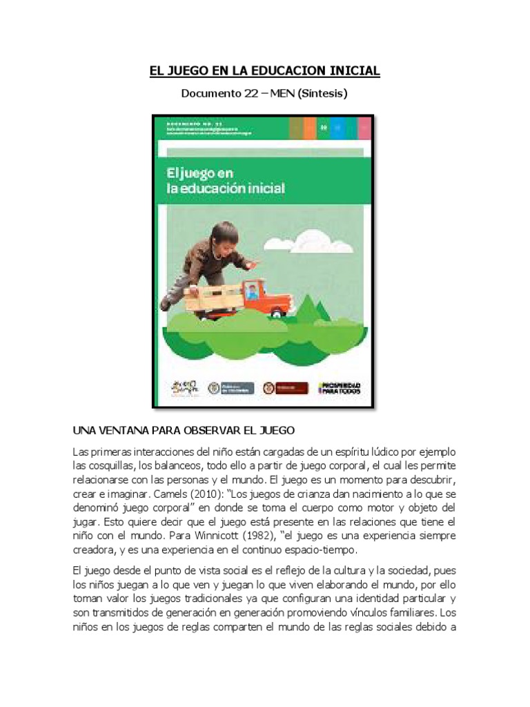 El Juego en la Educación Inicial | PDF | Educación de la primera ...