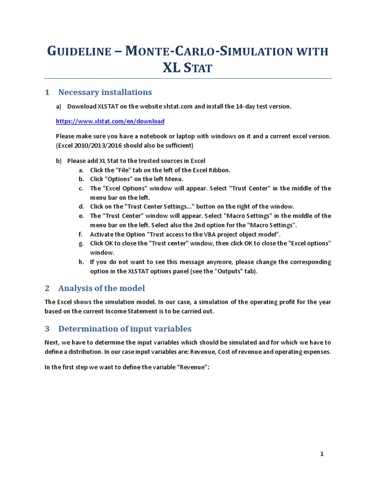 Monte Carlo Simulation with XLSTAT Guide | PDF | Microsoft Excel ...
