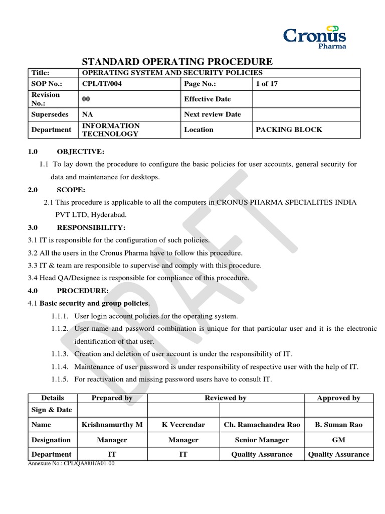 Operating System Security Policies SOP | PDF | Antivirus Software ...