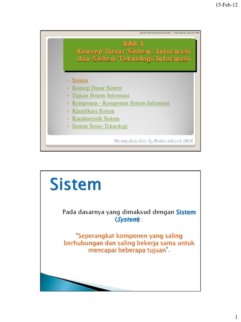 Bab 1 Konsep Dasar Sistem, Informasi Dan Sistem Teknologi Informasi | PDF