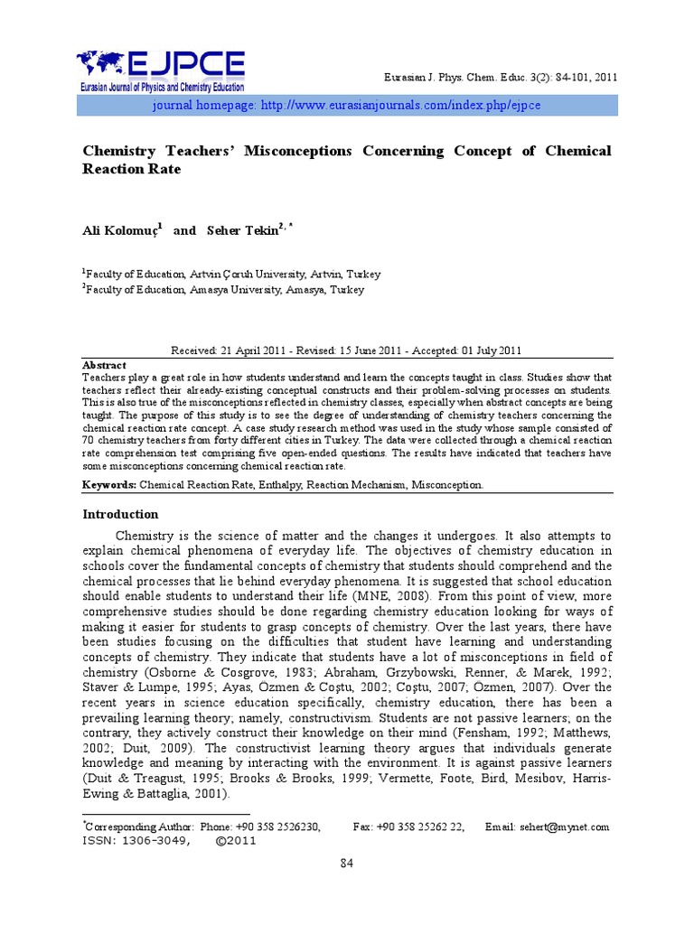 Chemistry Teachers' Misconceptions Concerning Concept of Chemical ...