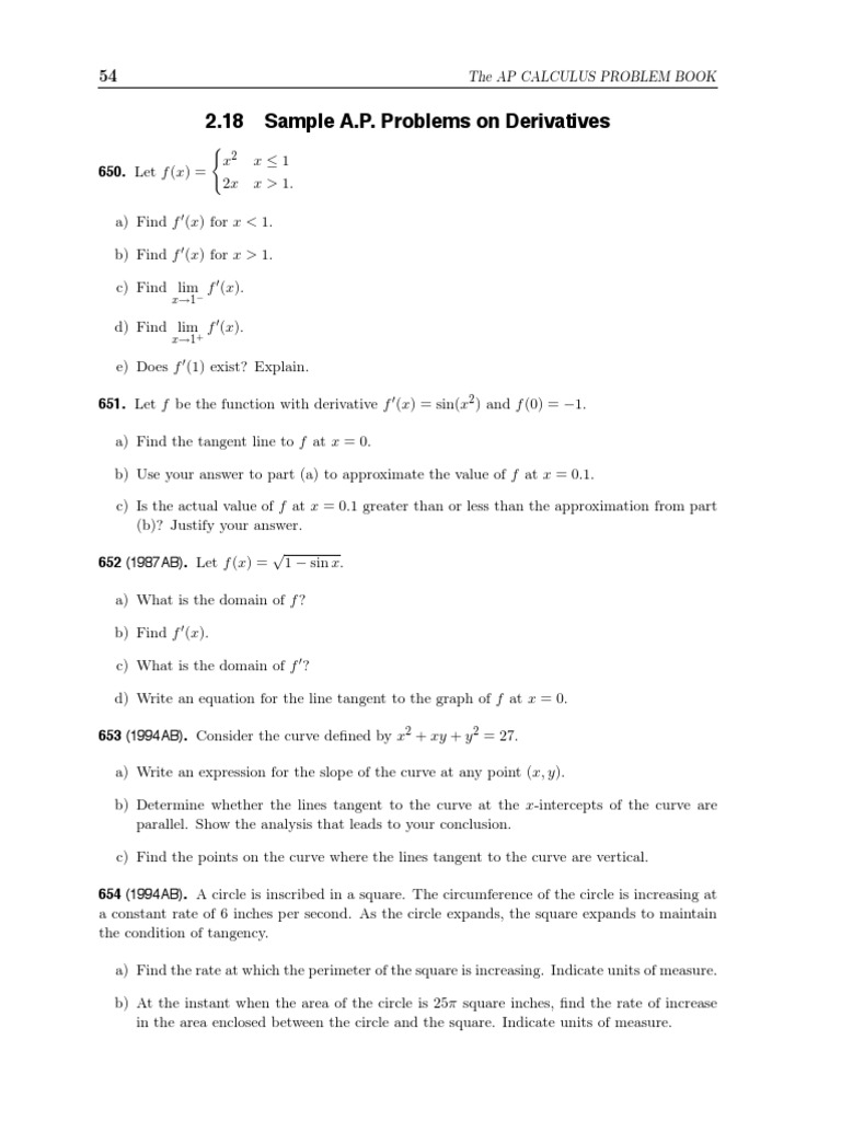 Sample Derivative Problems Garner 54 - 57 | PDF | Tangent | Derivative