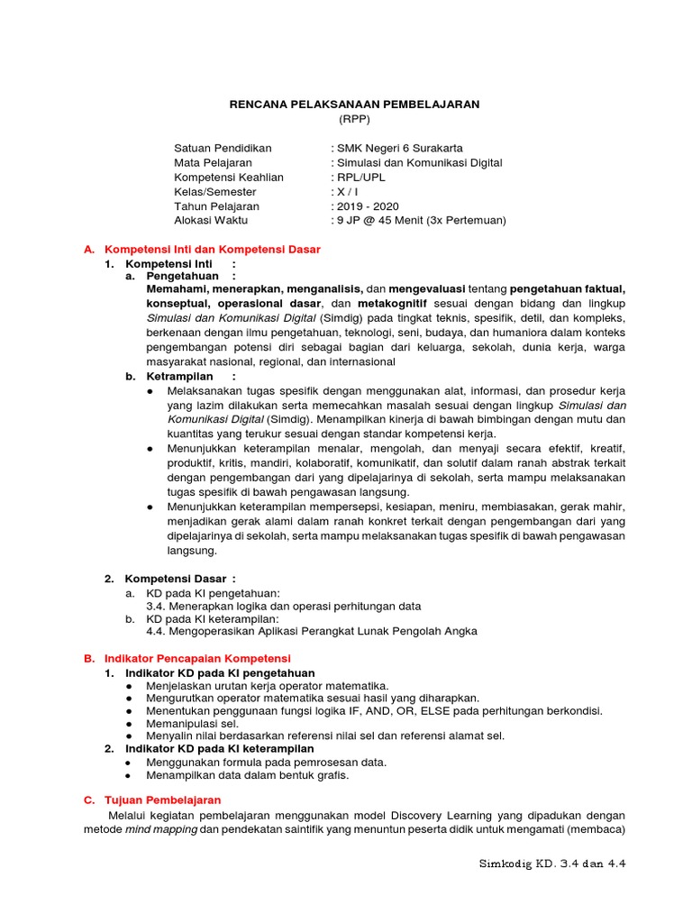 3 4 Dan 4 4 Rpp Mengoperasikan Perangkat Lunak Pengolah Angka