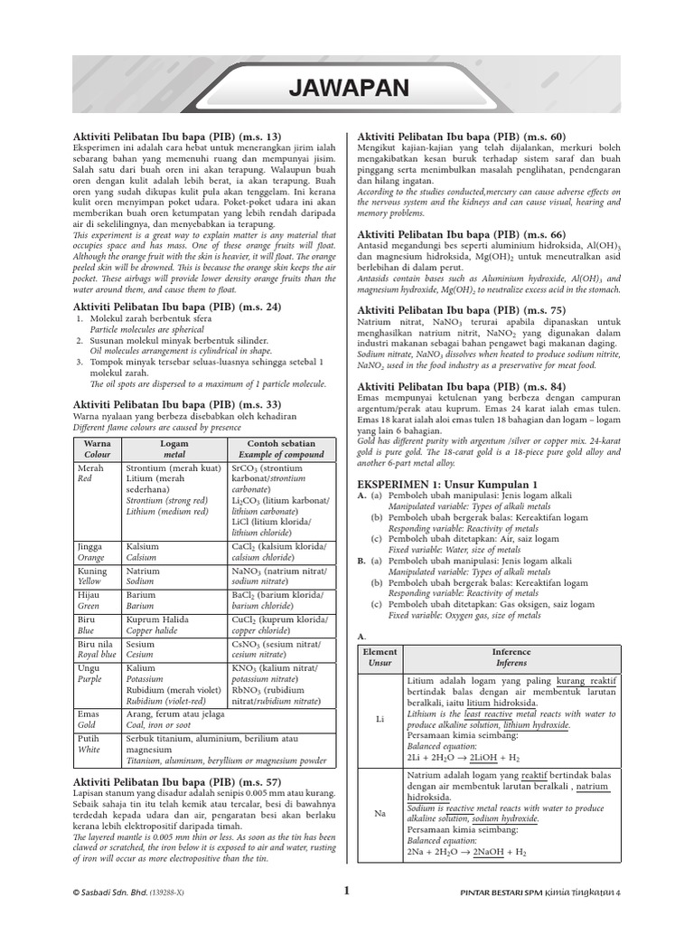 Jawapan Modul Aktiviti Pintar Bestari Pib Eksperimen Kimia Tingkatan 4 ...