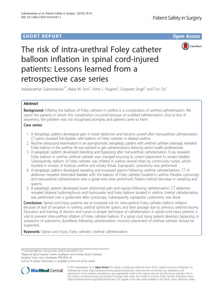 The Risk of Intra-Urethral Foley Catheter Balloon Inflation in Spinal ...