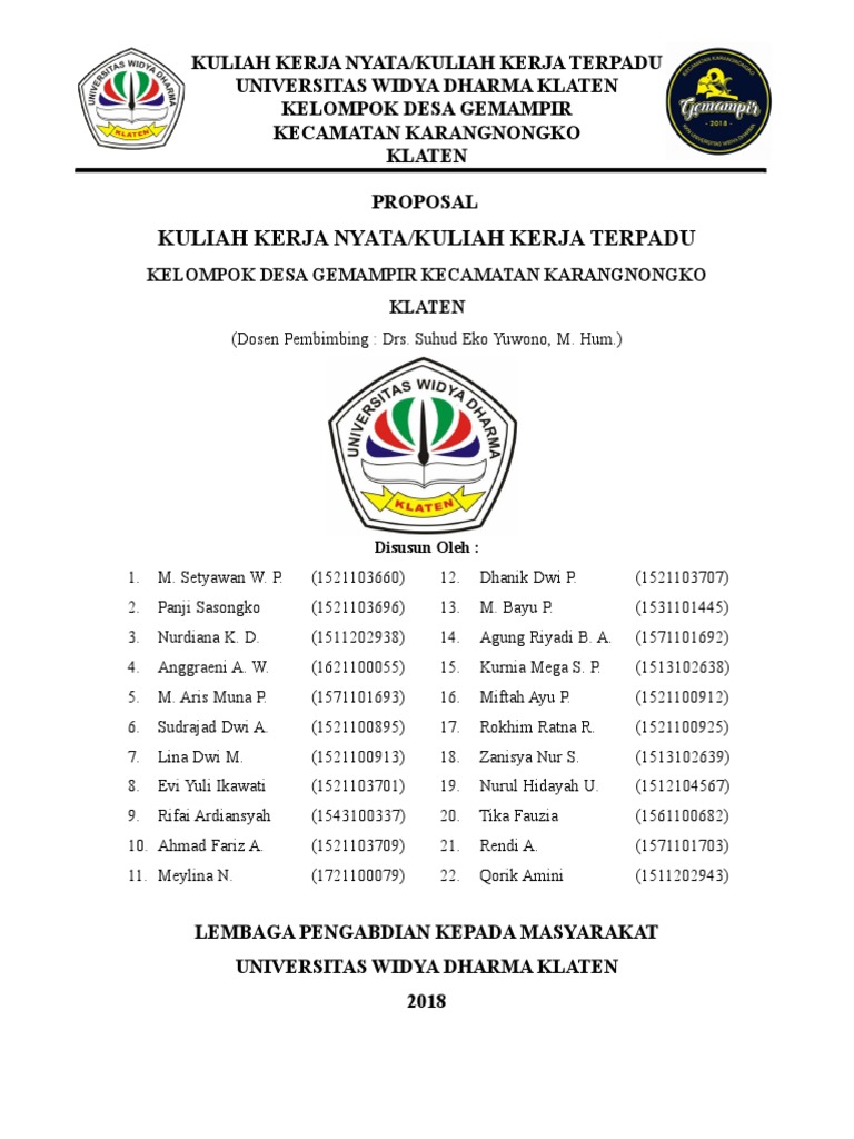 Proposal KKN Universitas Widya Dharma | PDF | Ilmu Sosial