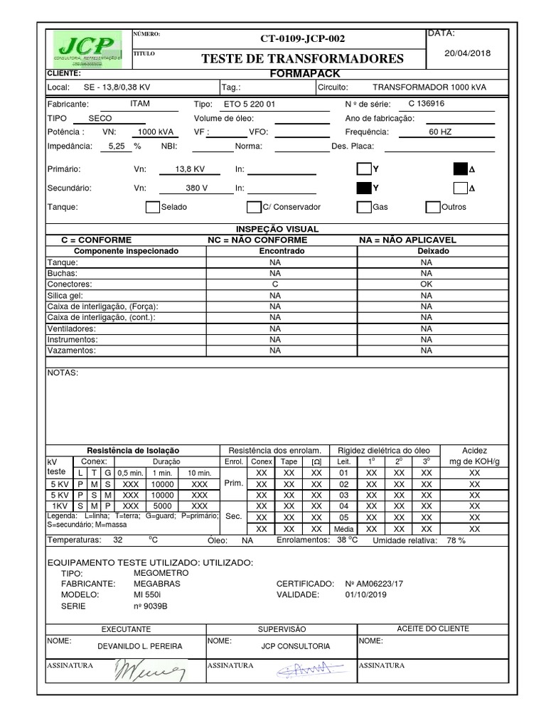 Check List para Transformador | PDF | Quantidades físicas | Natureza