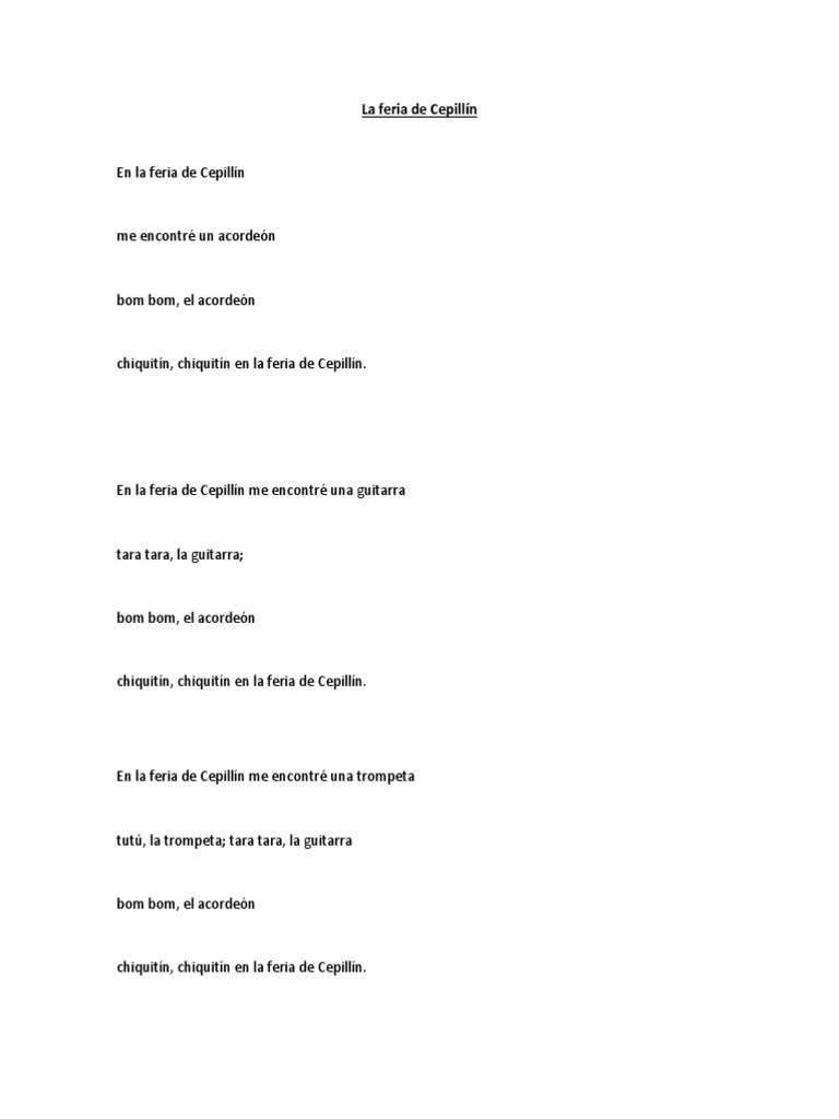 Letra de La Feria de Cepillín PDF