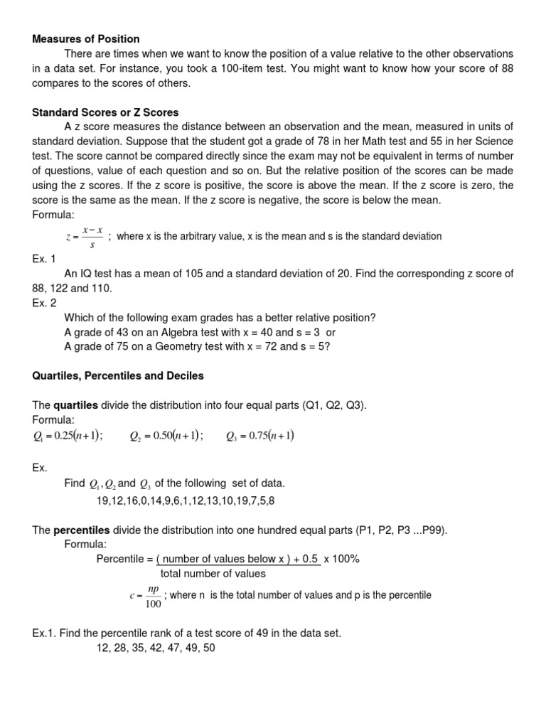 Measures of Position: S X X Z | PDF | Standard Score | Percentile