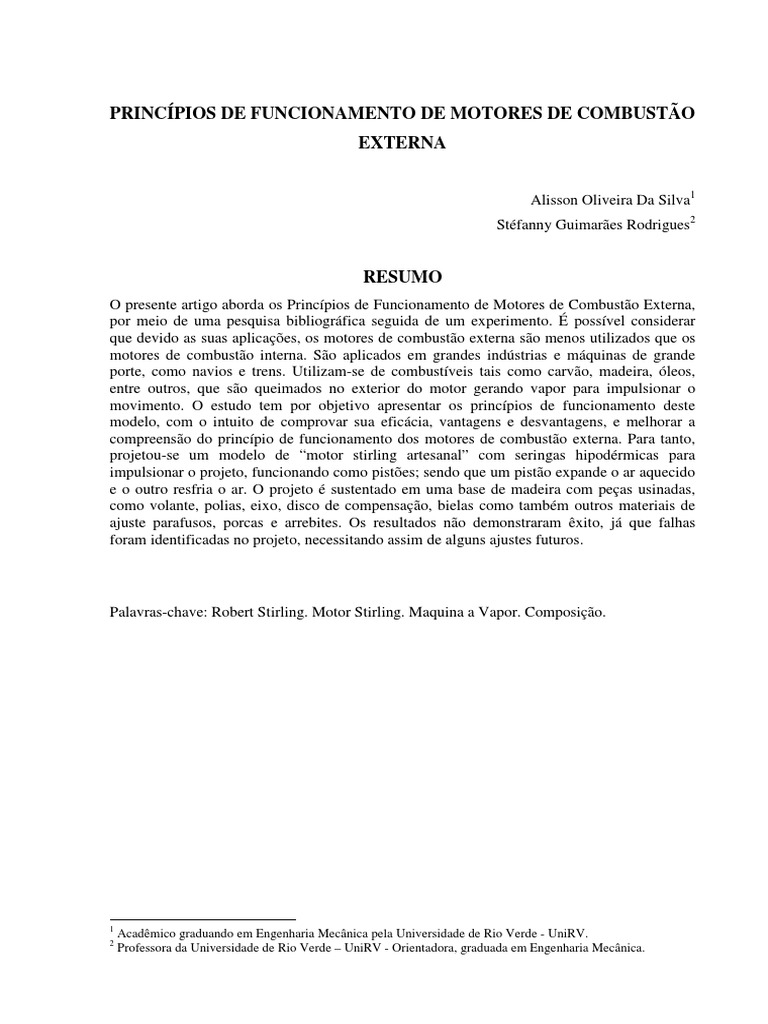 Princípios dos Motores de Combustão Externa | PDF | Motor de Combustão ...