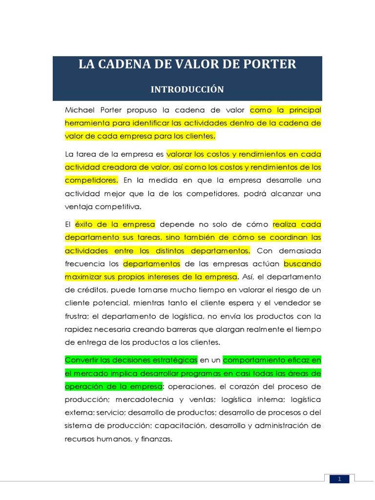 Cadena de Valor según Michael Porter | PDF | Cadena de valor | Logística