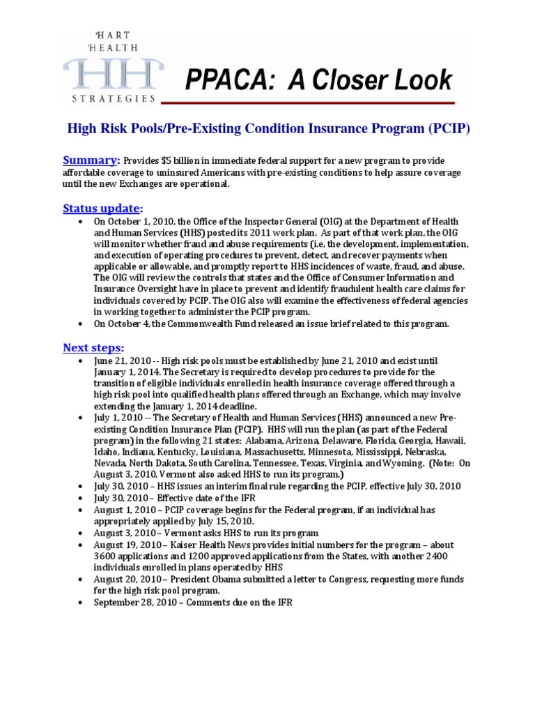 PCIP Overview: High Risk Pools Guide | PDF | Federal Employees Health ...