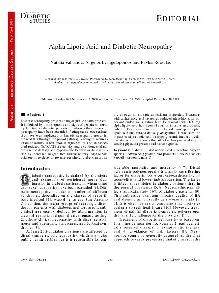 AlphaLipoic Acid and Diabetic Neuropathy Peripheral Neuropathy