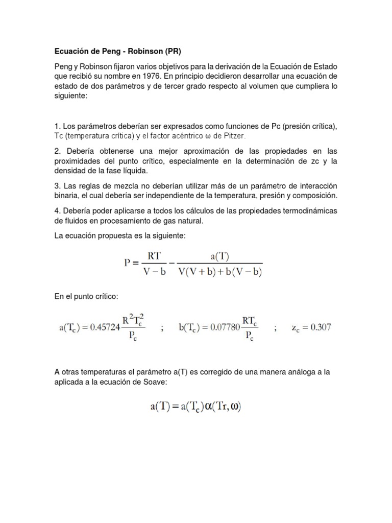Ecuación de Peng Robinson PDF Química Física Mecánica de Medios Continuos