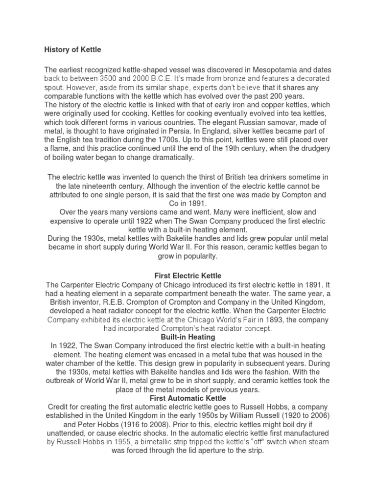 History Of Kettle Pdf Kitchen Stove Home Appliance