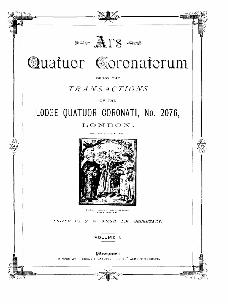 1888 Speth Ars Quatuor Coronatorum v1, PDF, Freemasonry