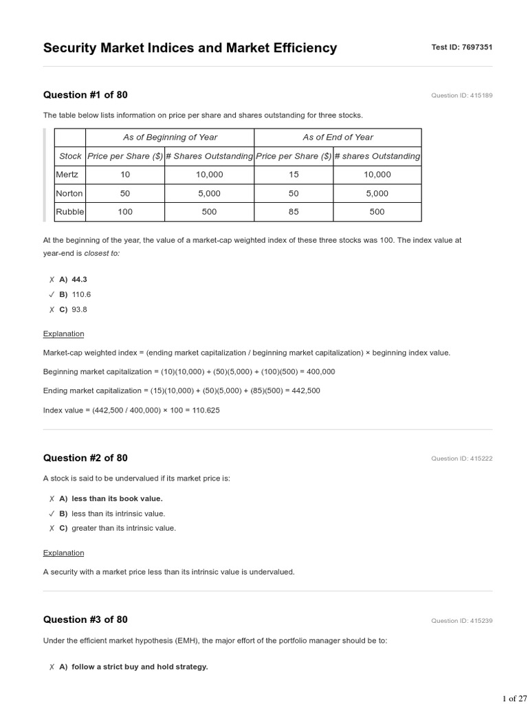 02 Security Market Indices and Market Efficiency PDF PDF Stock