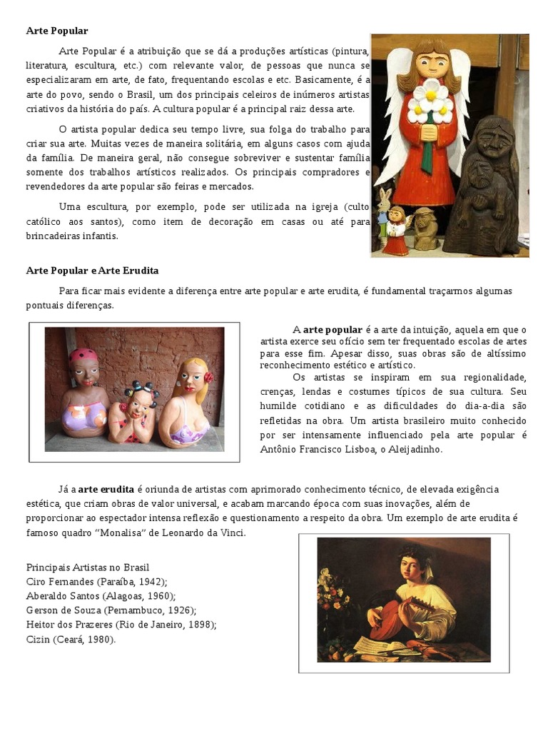 Diferenças entre Arte Popular e Erudita | PDF | Cultura popular | Brasil