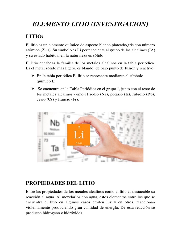 Elemento Litio Pdf Litio Rieles
