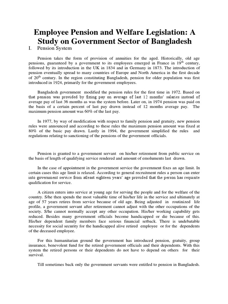 Retirement and Pension System in Bangladesh 1428 PDF Pension Employment