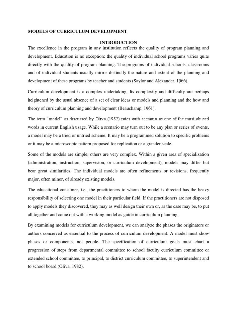 Models of Curriculum Development | PDF | Curriculum | Goal