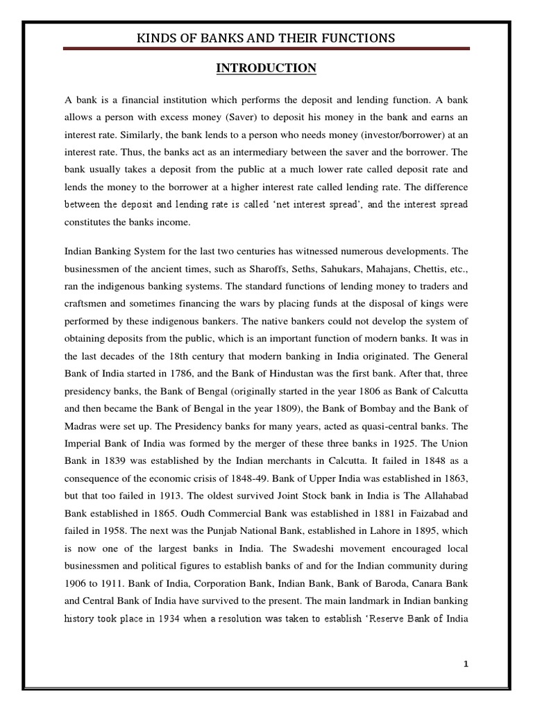 Kinds Of Banks And Their Functions PDF Reserve Bank Of India Banks