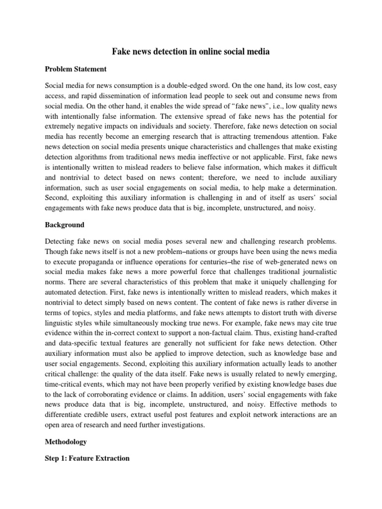 Fake News Detection in Online Social Media: Problem Statement | PDF ...