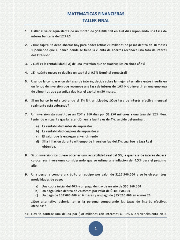 Taller Matematicas Financieras | PDF | Libra esterlina | Interés