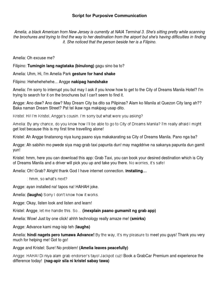 Script for Purposive Communication