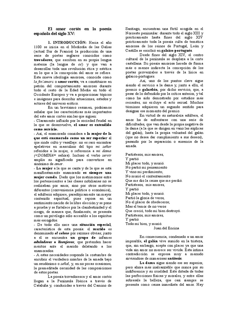 El Amor Cortés en La Poesía Española Del Siglo XV | Poesía | Amor