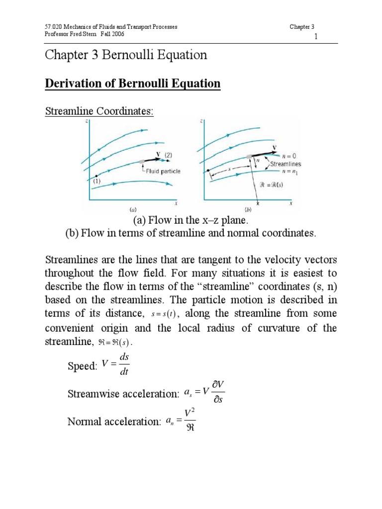 Bernoulli Equation Derivation | PDF | Fluid Dynamics | Pressure