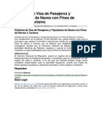 Solicitud de Visa de Pasajeros y Tripulantes de Naves Con Fines de Recreo o Turismo