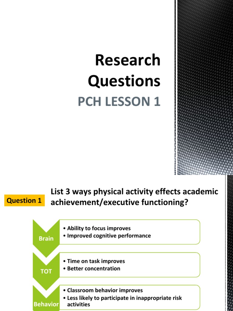 Research Questions: PCH Lesson 1 | PDF | Sleep | Cardiovascular Diseases