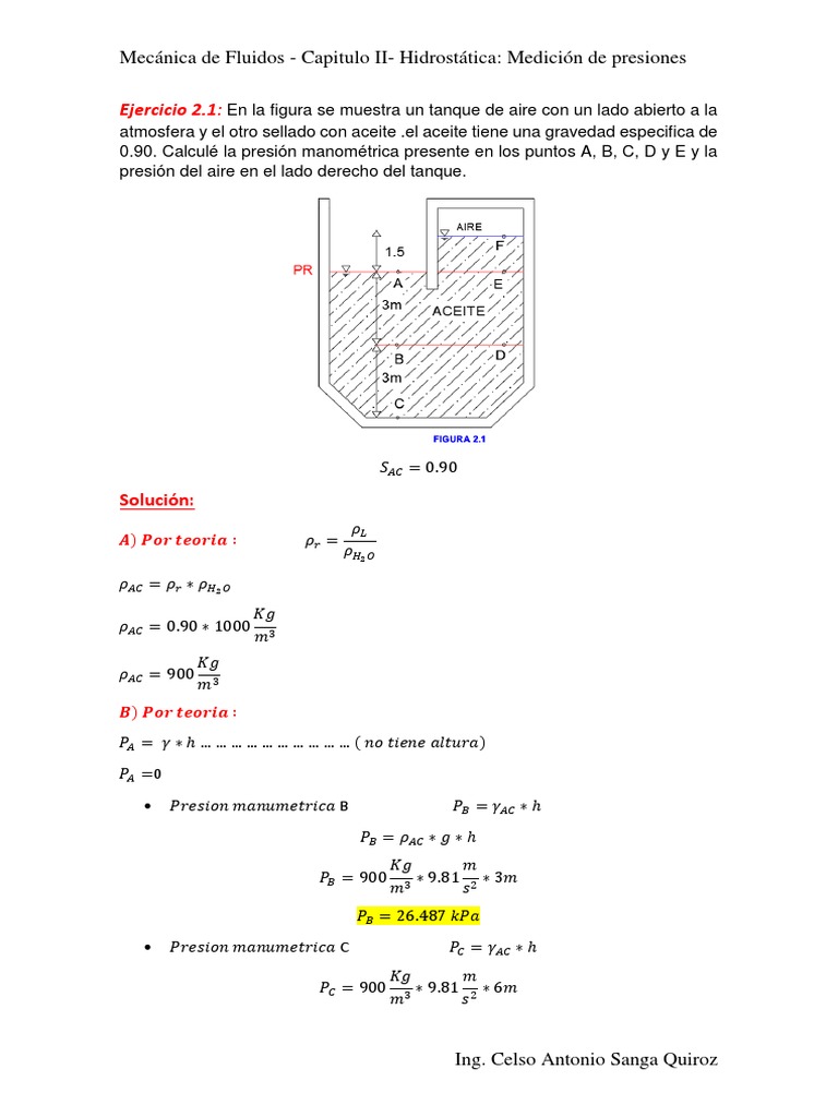 Cálculo de Presión Manométrica | PDF | Presión | Ingeniería mecánica